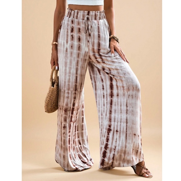 Boho Tie Dye High Waisted Wide leg Lounge Palazzo Pants - Picture 8 of 10